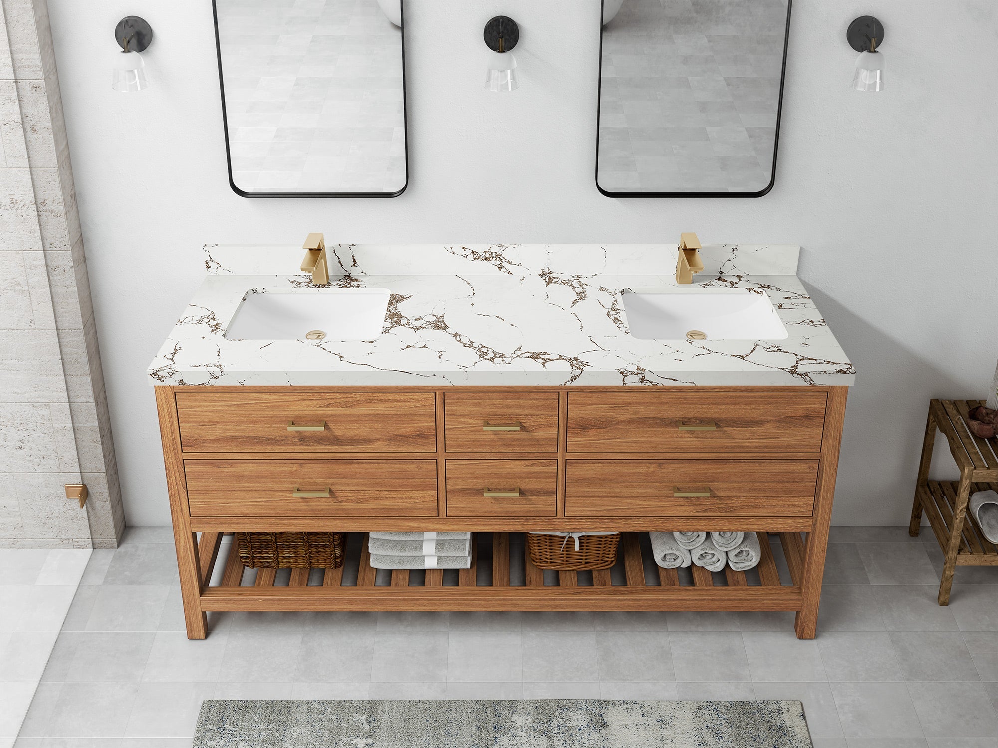 Parker Teak Wood 72 in. W x 22 in. D Double Sink Bathroom Vanity - Willow Bath and Vanity