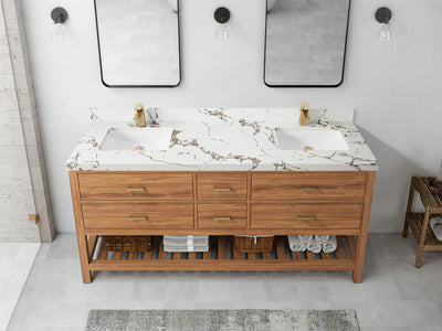 Parker Teak Wood 72 in. W x 22 in. D Double Sink Bathroom Vanity - Willow Bath and Vanity