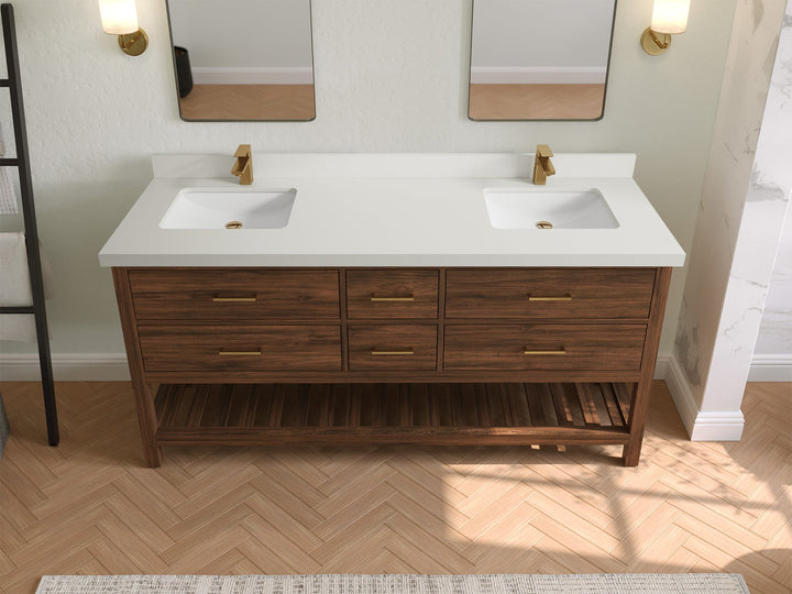 Parker Teak Wood 72 in. W x 22 in. D Double Sink Bathroom Vanity - photo 37
