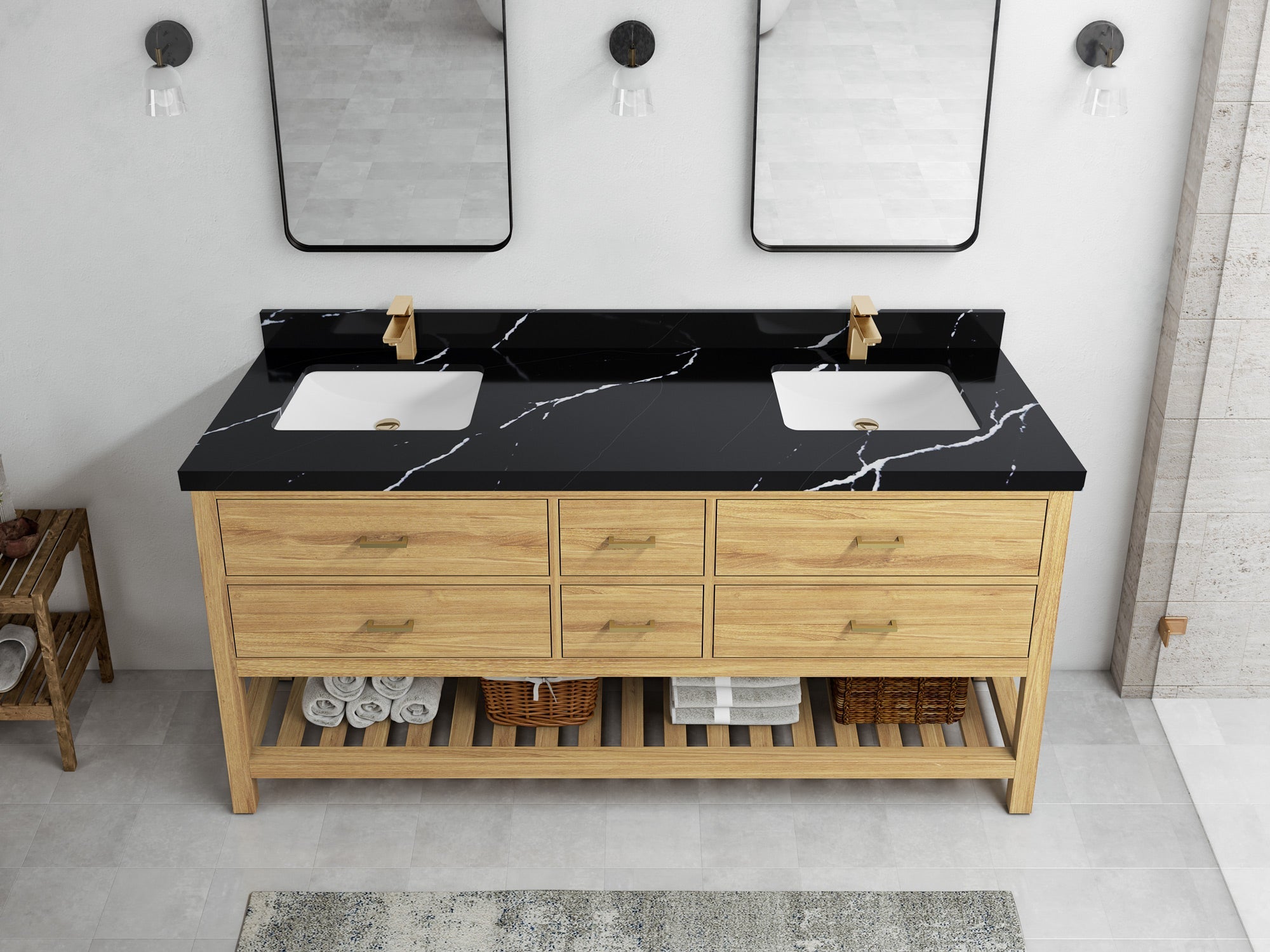 Parker Teak Wood 72 in. W x 22 in. D Double Sink Bathroom Vanity - Willow Bath and Vanity
