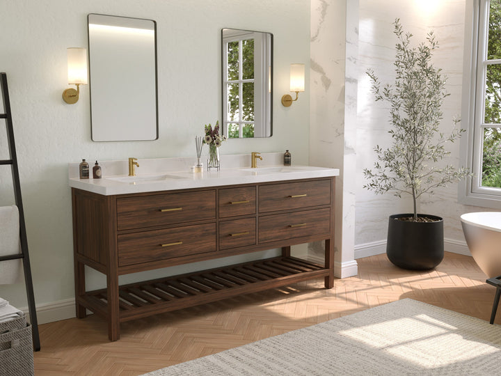 Parker Teak Wood 72 in. W x 22 in. D Double Sink Bathroom Vanity - photo 2