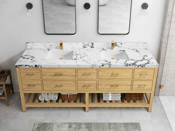 Parker Teak Wood 84 in. W x 22 in. D Double Sink Bathroom vanity with - photo 19
