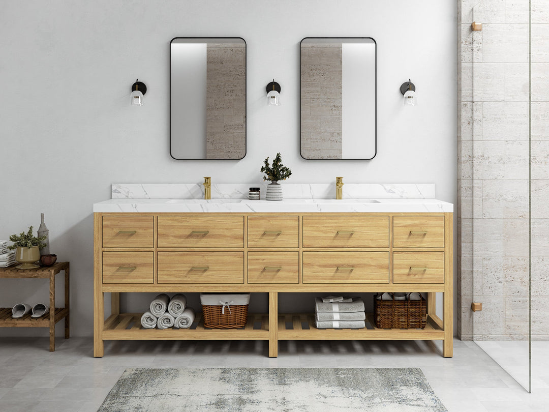 Parker Teak Wood 84 in. W x 22 in. D Double Sink Bathroom vanity with - Willow Bath and Vanity