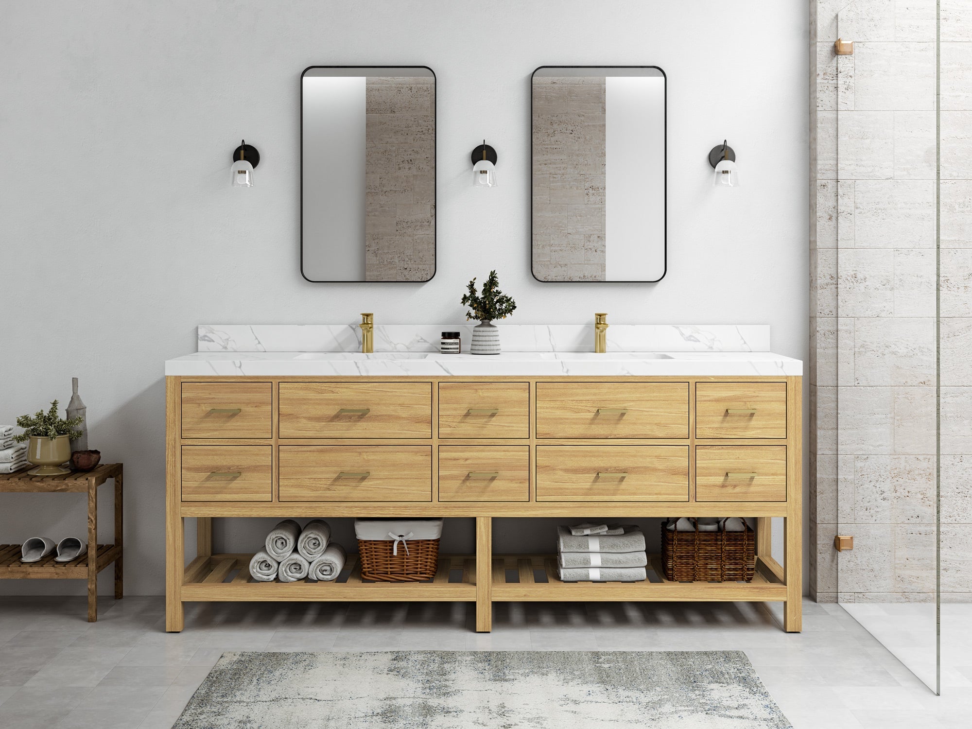 Parker Teak Wood 84 in. W x 22 in. D Double Sink Bathroom vanity with - Willow Bath and Vanity