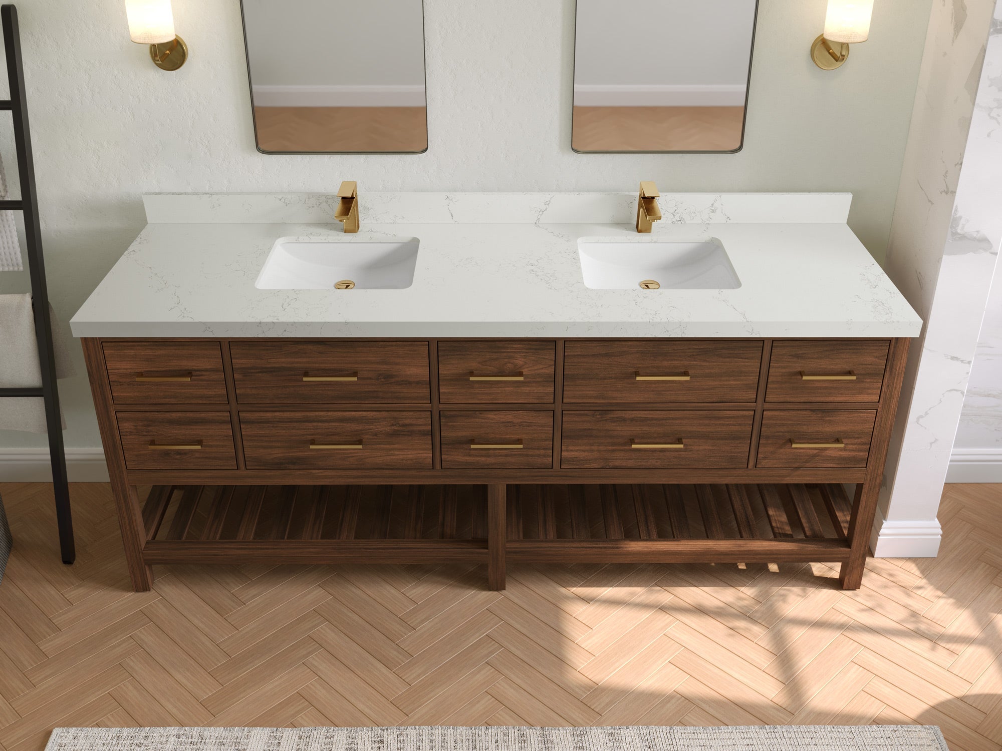 Parker Teak Wood 84 in. W x 22 in. D Double Sink Bathroom vanity with - Willow Bath and Vanity