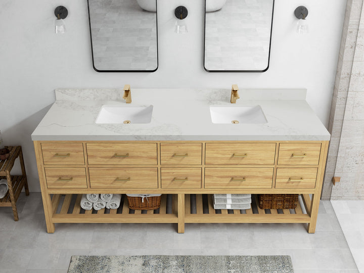 Parker Teak Wood 84 in. W x 22 in. D Double Sink Bathroom vanity with - photo 8