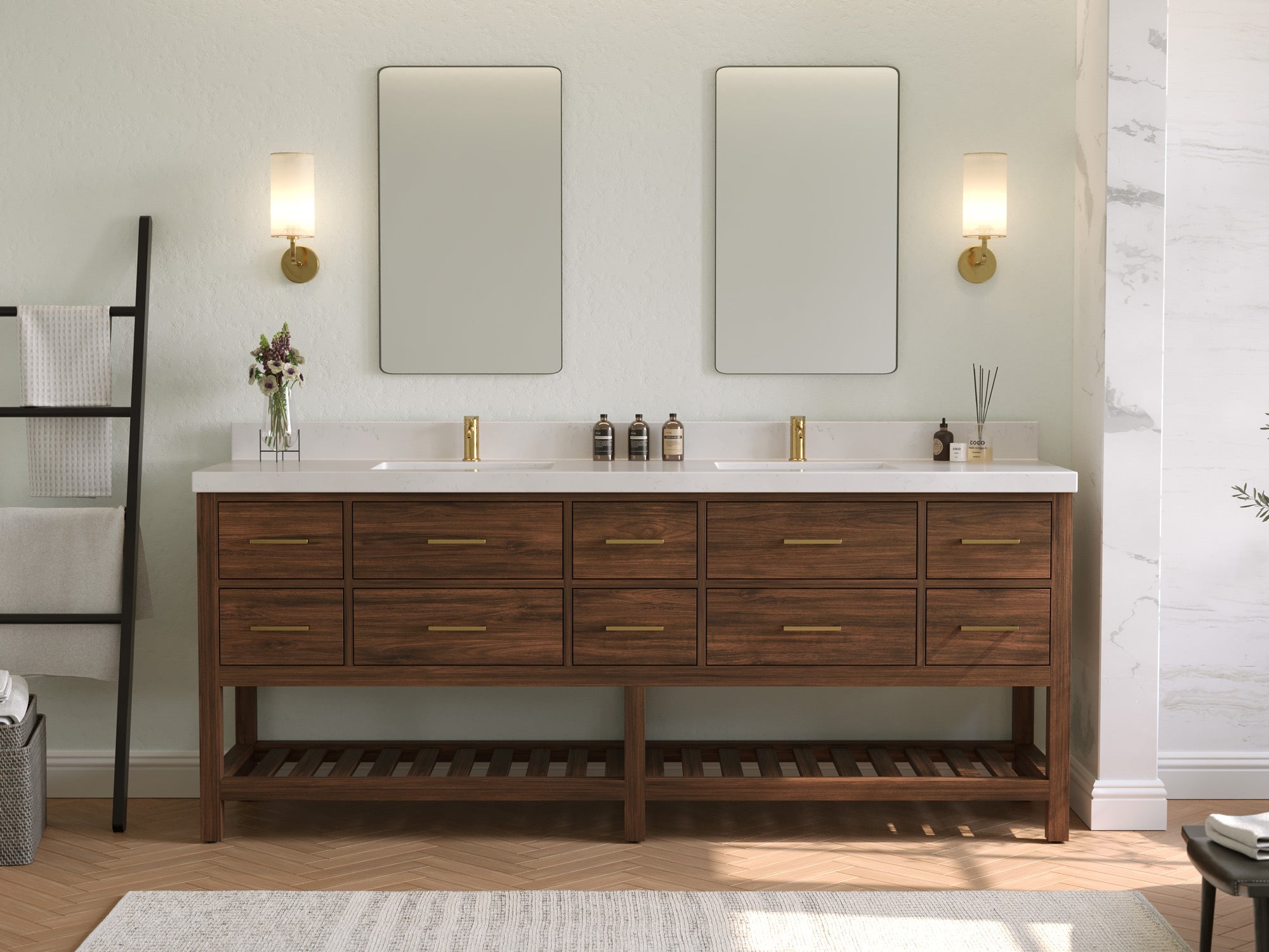 Parker Teak Wood 84 in. W x 22 in. D Double Sink Bathroom vanity with - Willow Bath and Vanity