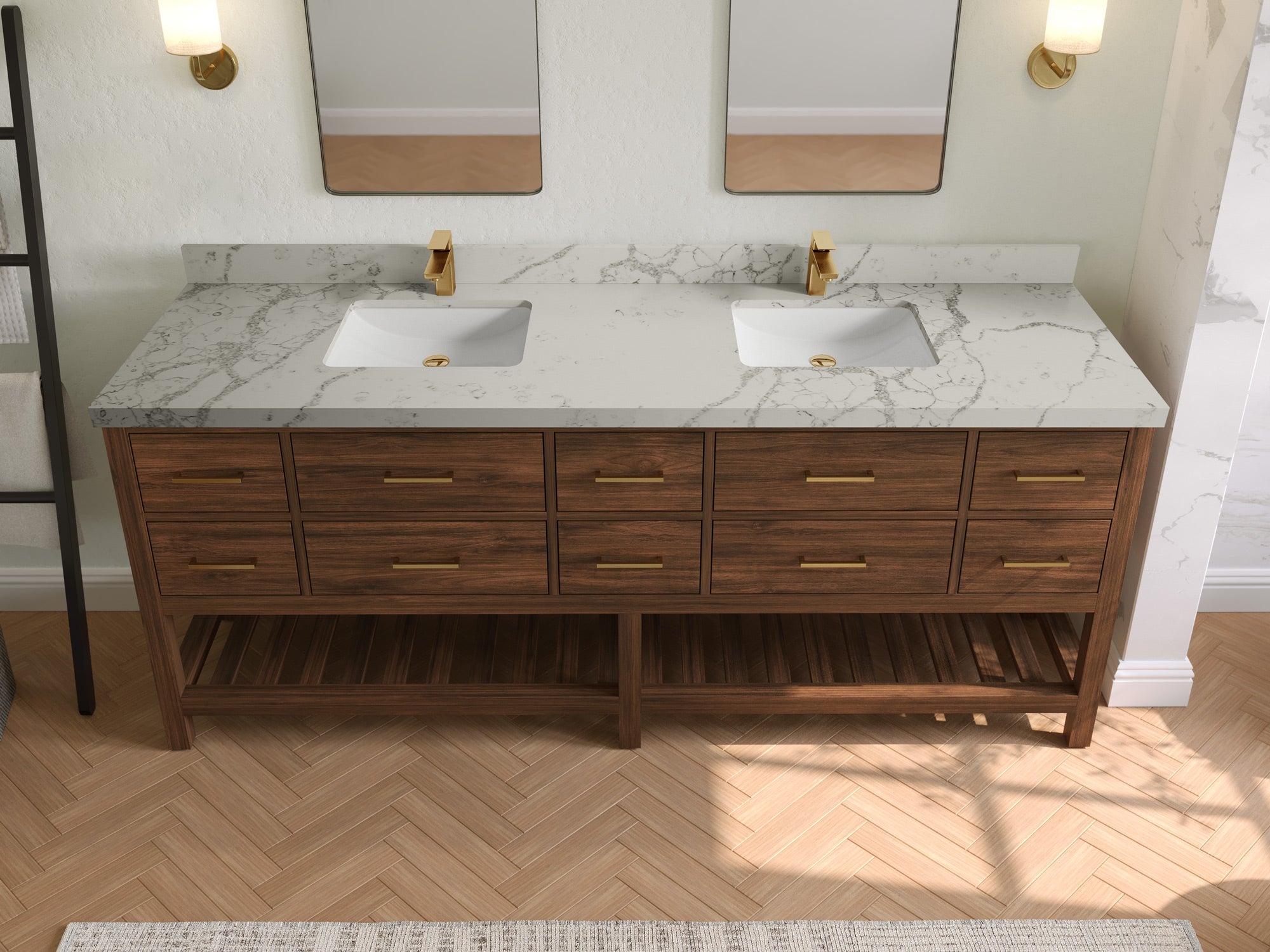 Parker Teak Wood 84 in. W x 22 in. D Double Sink Bathroom vanity with - Willow Bath and Vanity