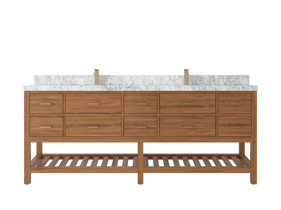 Parker Teak Wood 84 in. W x 22 in. D Double Sink Bathroom vanity with - Willow Bath and Vanity