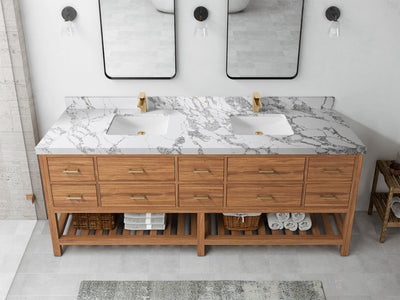 Parker Teak Wood 84 in. W x 22 in. D Double Sink Bathroom vanity with - Willow Bath and Vanity