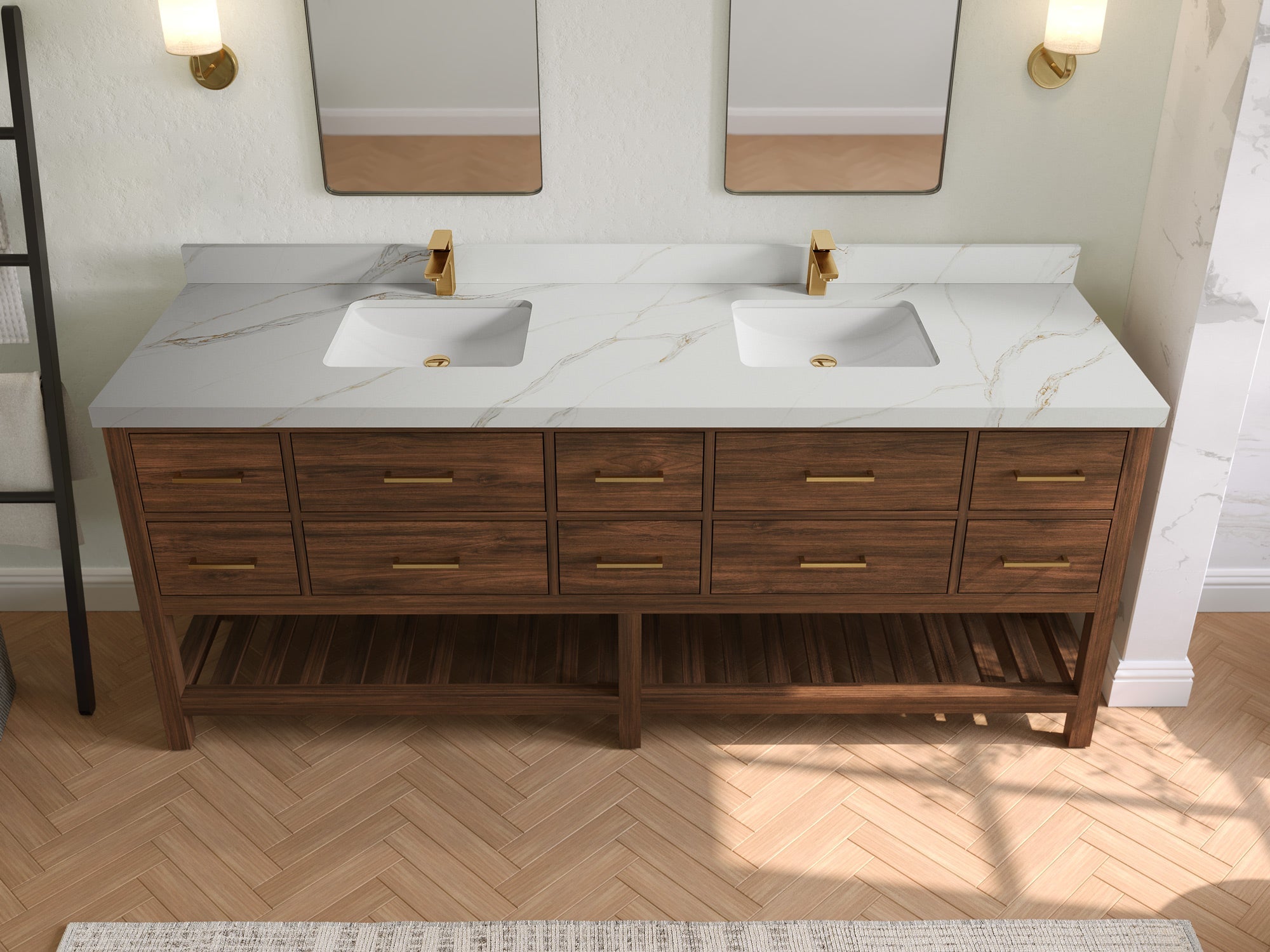 Parker Teak Wood 84 in. W x 22 in. D Double Sink Bathroom vanity with - Willow Bath and Vanity