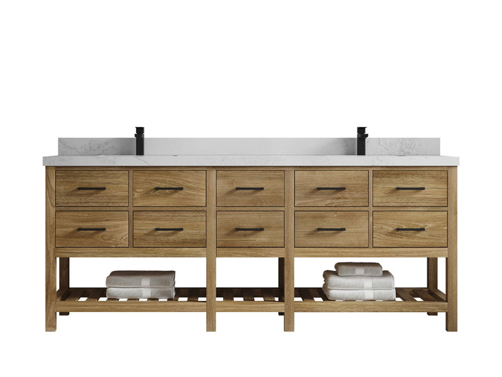 Parker Teak Wood 84 in. W x 22 in. D Double Sink Bathroom Vanity - photo 1