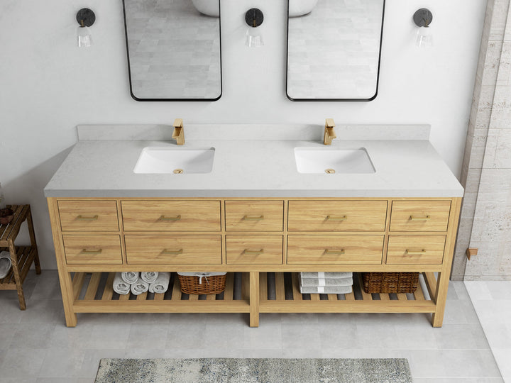 Parker Teak Wood 84 in. W x 22 in. D Double Sink Bathroom vanity with - photo 12