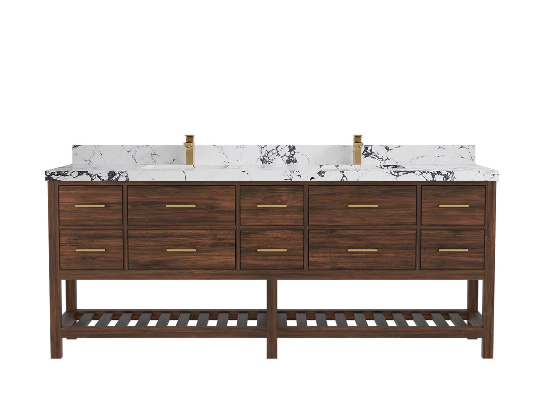 Parker Teak Wood 84 in. W x 22 in. D Double Sink Bathroom vanity with - Willow Bath and Vanity