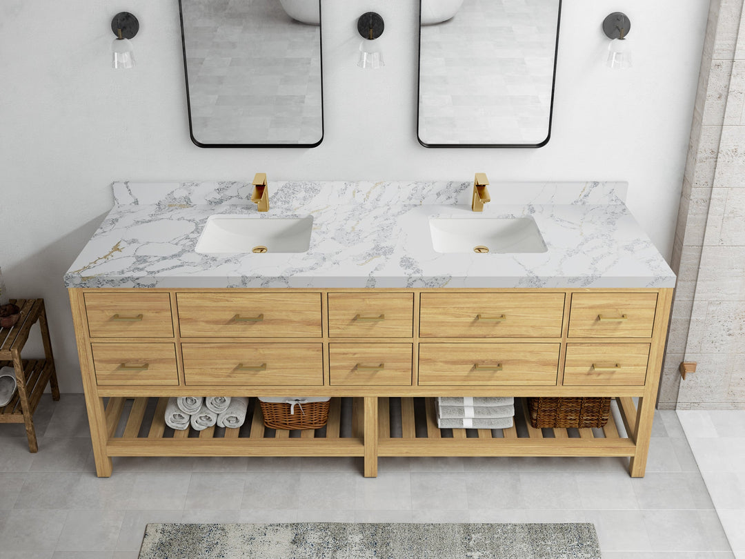 Parker Teak Wood 84 in. W x 22 in. D Double Sink Bathroom vanity with - Willow Bath and Vanity