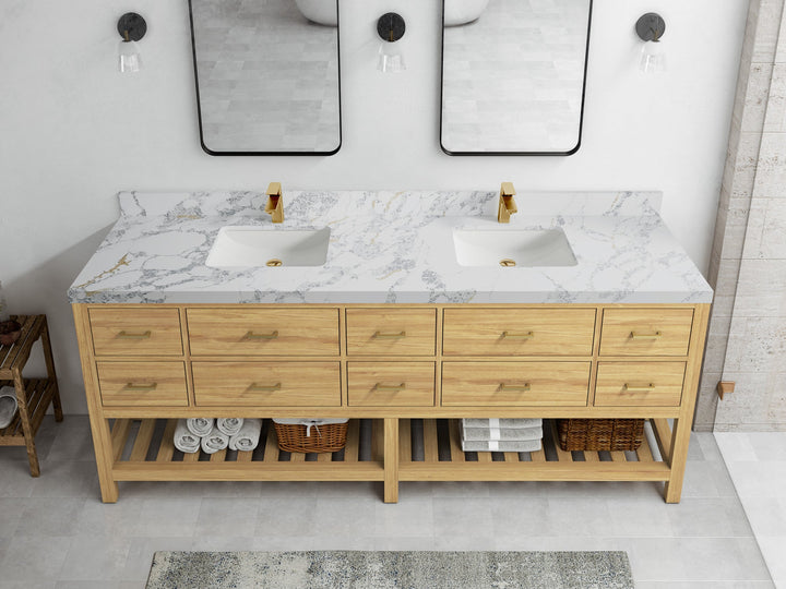Parker Teak Wood 84 in. W x 22 in. D Double Sink Bathroom vanity with - photo 9