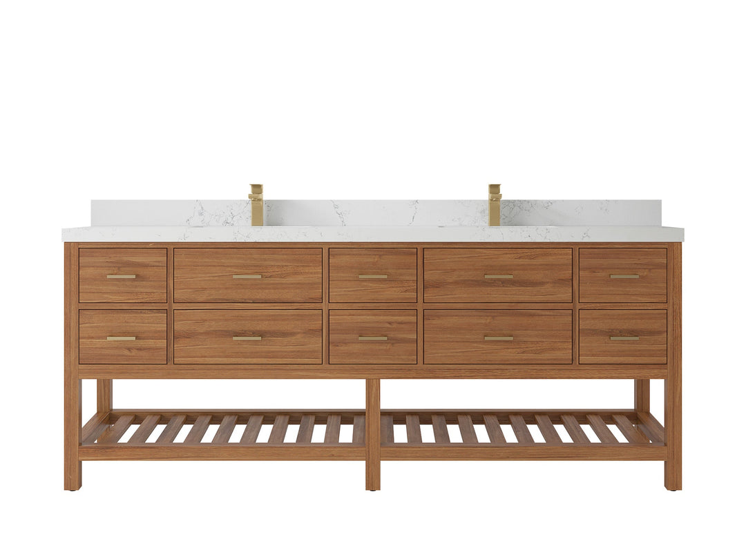 Parker Teak Wood 84 in. W x 22 in. D Double Sink Bathroom vanity with - Willow Bath and Vanity