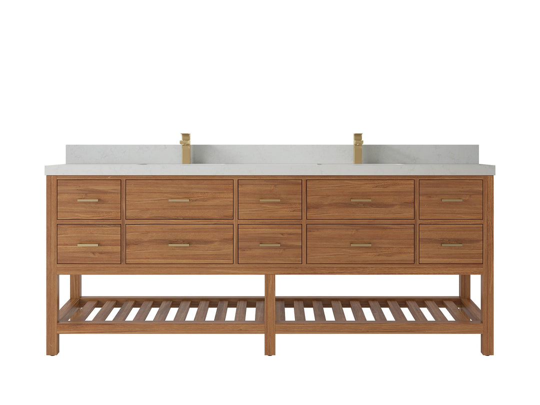 Parker Teak Wood 84 in. W x 22 in. D Double Sink Bathroom vanity with - Willow Bath and Vanity