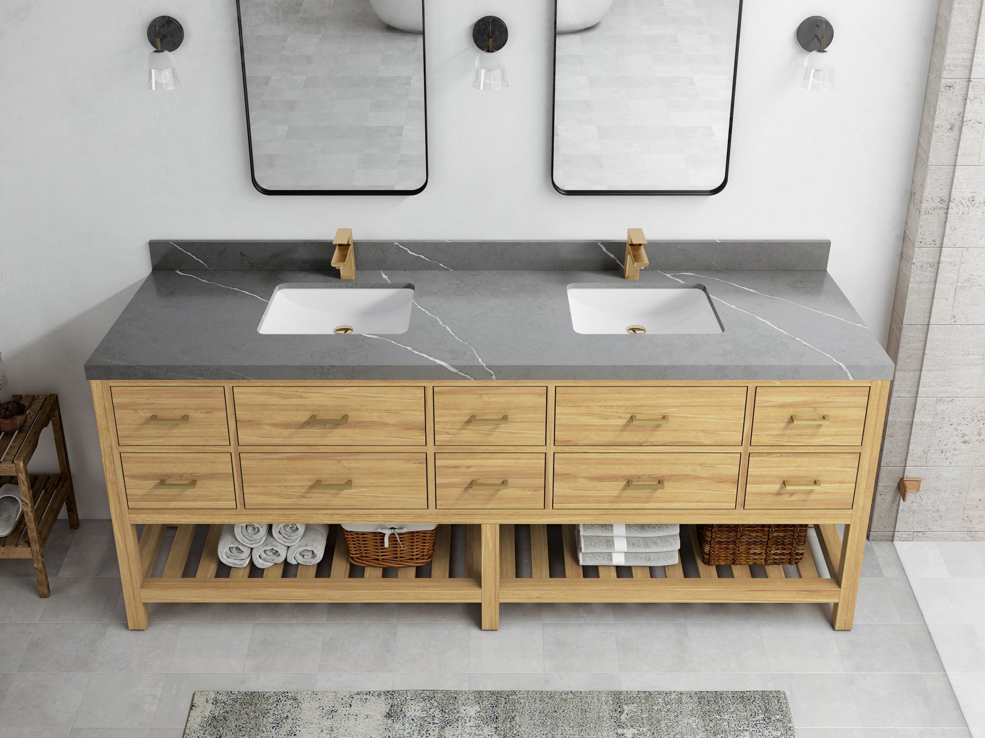 Parker Teak Wood 84 in. W x 22 in. D Double Sink Bathroom vanity with - Willow Bath and Vanity