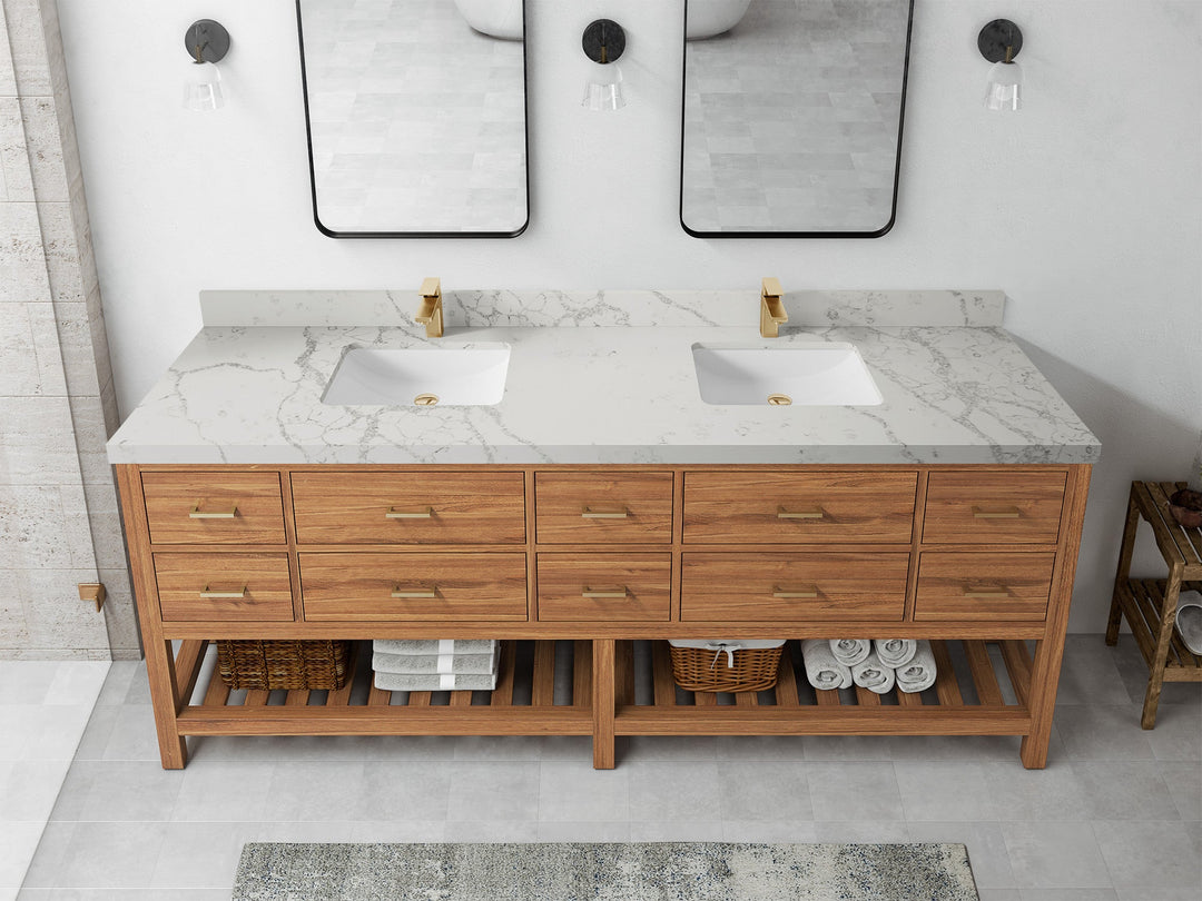 Parker Teak Wood 84 in. W x 22 in. D Double Sink Bathroom vanity with - Willow Bath and Vanity