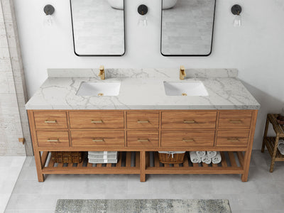 Parker Teak Wood 84 in. W x 22 in. D Double Sink Bathroom vanity with - Willow Bath and Vanity