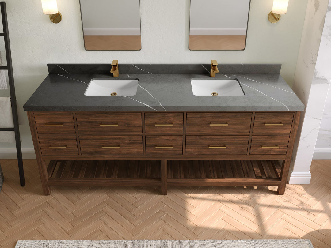 Parker Teak Wood 84 in. W x 22 in. D Double Sink Bathroom vanity with - Willow Bath and Vanity