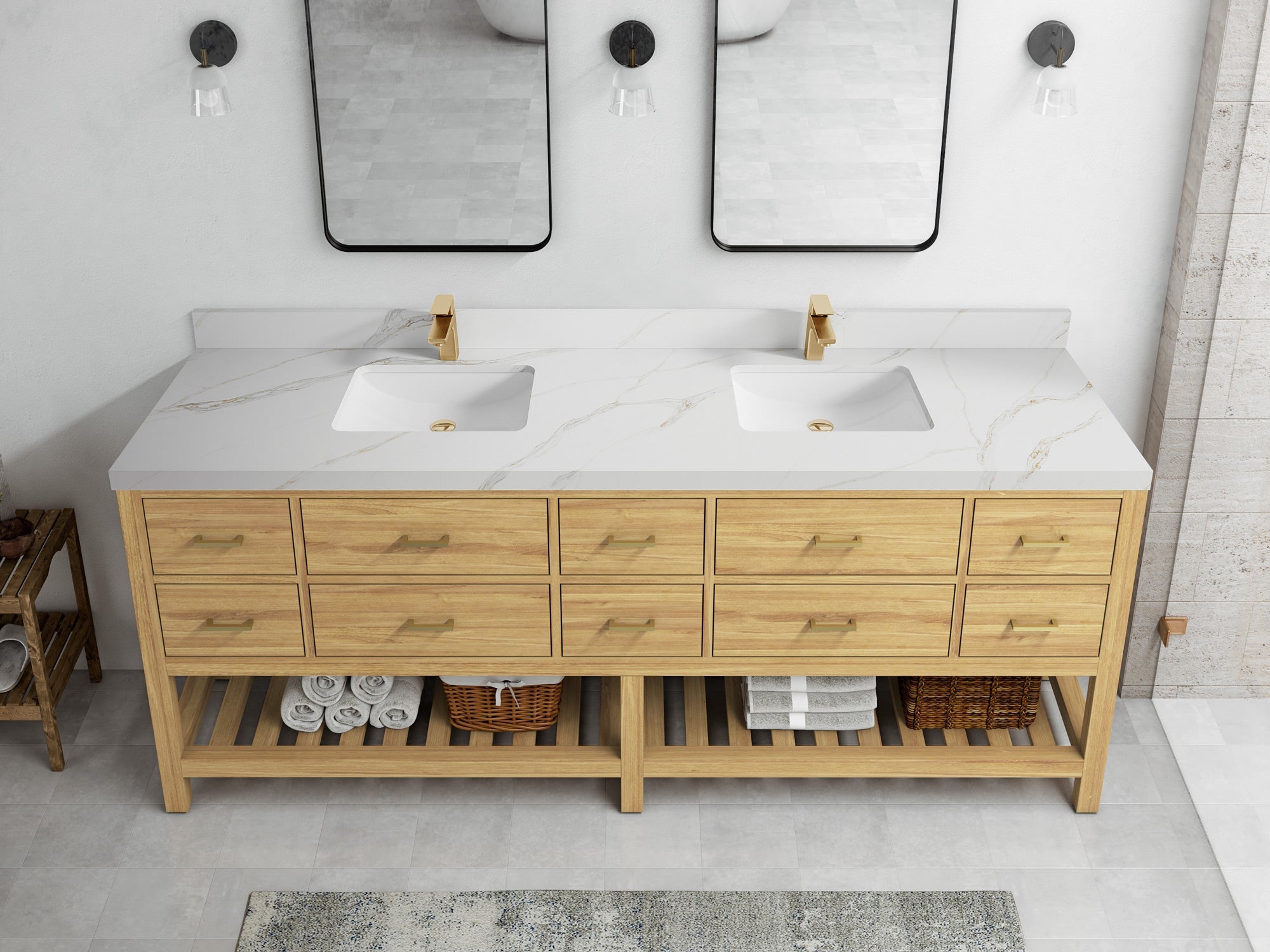 Parker Teak Wood 84 in. W x 22 in. D Double Sink Bathroom vanity with - Willow Bath and Vanity