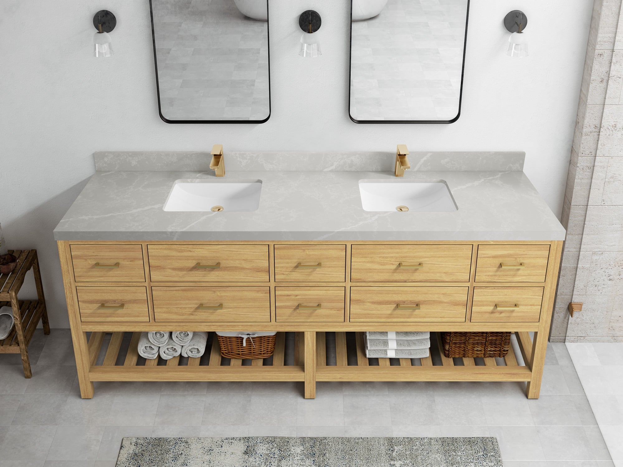 Parker Teak Wood 84 in. W x 22 in. D Double Sink Bathroom vanity with - Willow Bath and Vanity