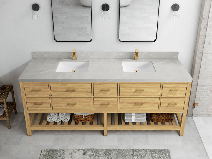 Parker Teak Wood 84 in. W x 22 in. D Double Sink Bathroom vanity with - photo 14