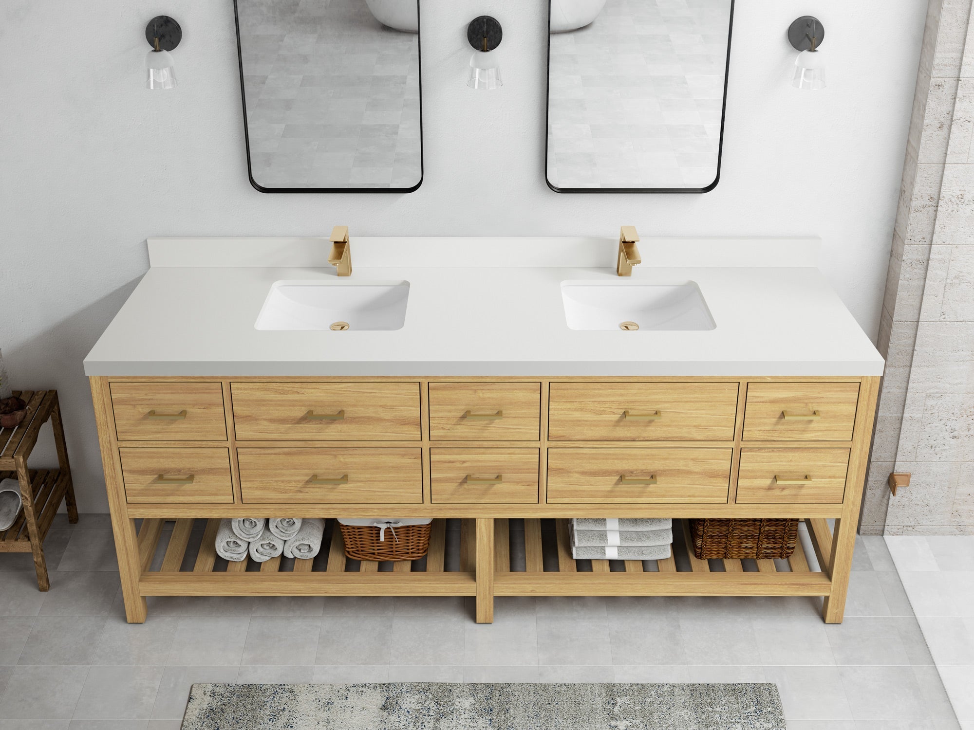 Parker Teak Wood 84 in. W x 22 in. D Double Sink Bathroom vanity with - Willow Bath and Vanity