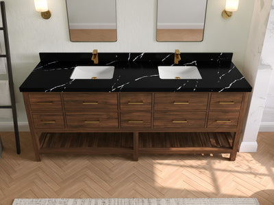 Parker Teak Wood 84 in. W x 22 in. D Double Sink Bathroom vanity with - Willow Bath and Vanity