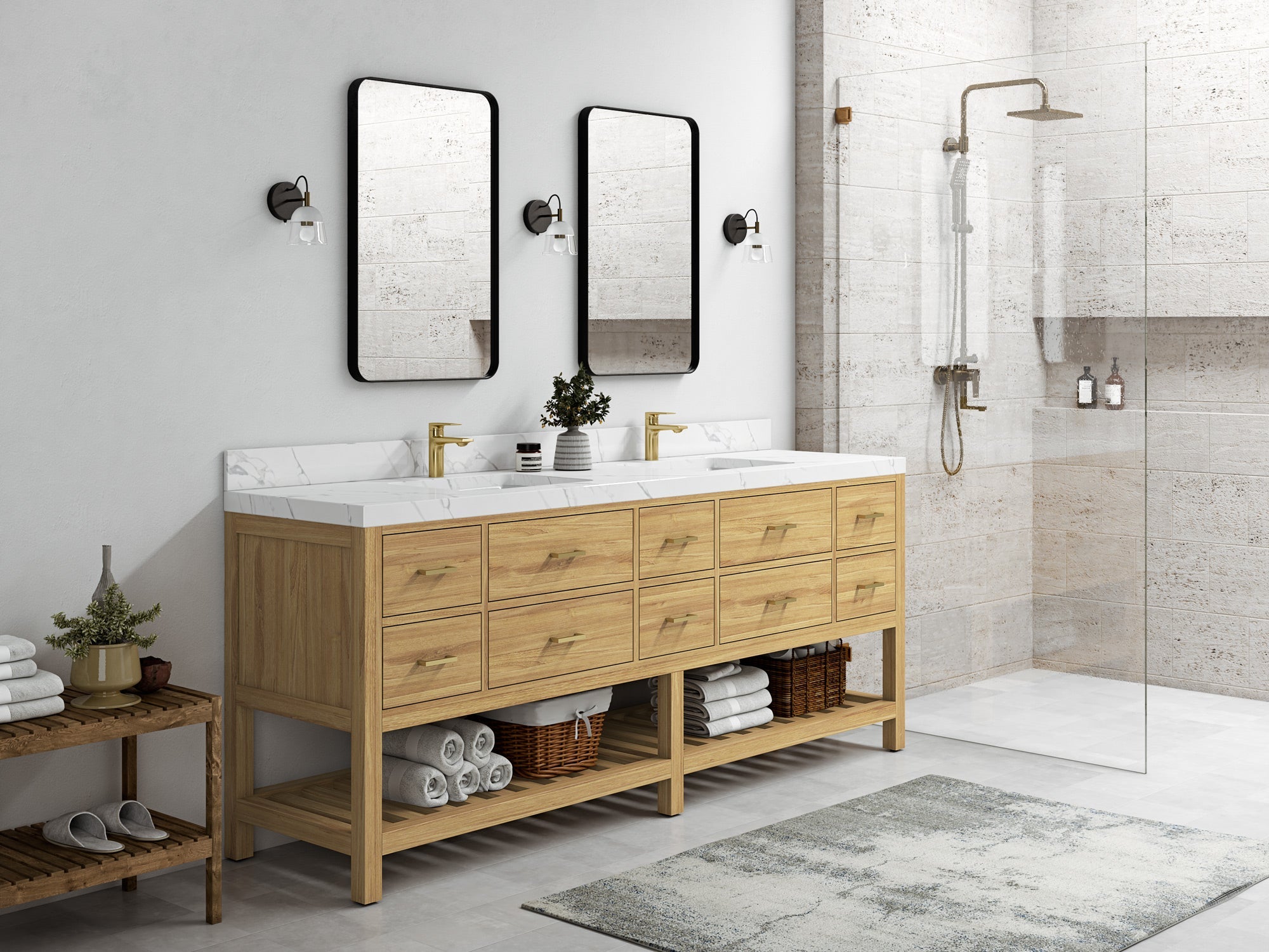 Parker Teak Wood 84 in. W x 22 in. D Double Sink Bathroom vanity with - Willow Bath and Vanity