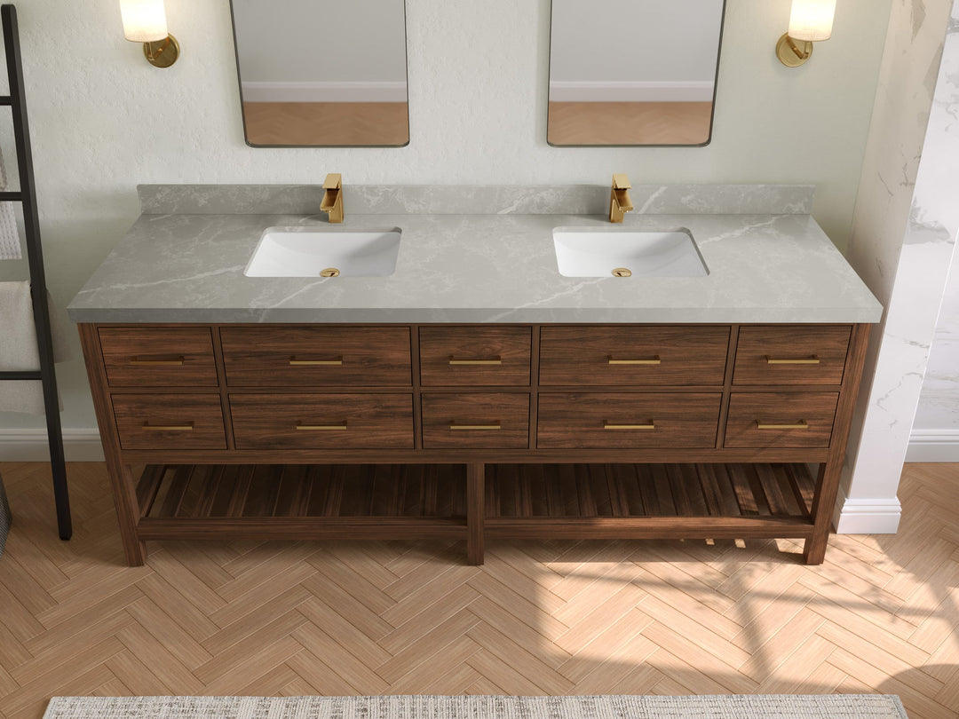 Parker Teak Wood 84 in. W x 22 in. D Double Sink Bathroom vanity with - Willow Bath and Vanity