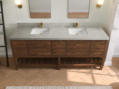 Parker Teak Wood 84 in. W x 22 in. D Double Sink Bathroom vanity with - Willow Bath and Vanity