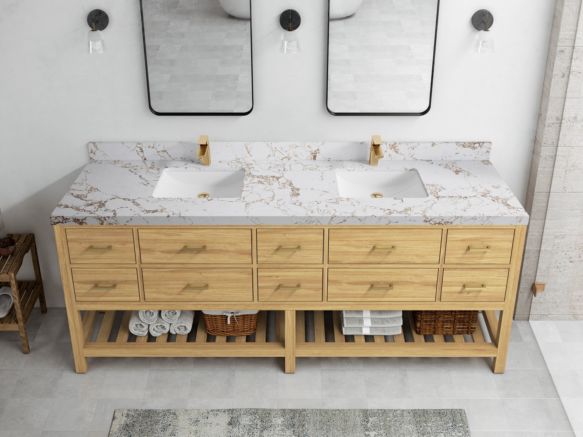 Parker Teak Wood 84 in. W x 22 in. D Double Sink Bathroom vanity with - Willow Bath and Vanity