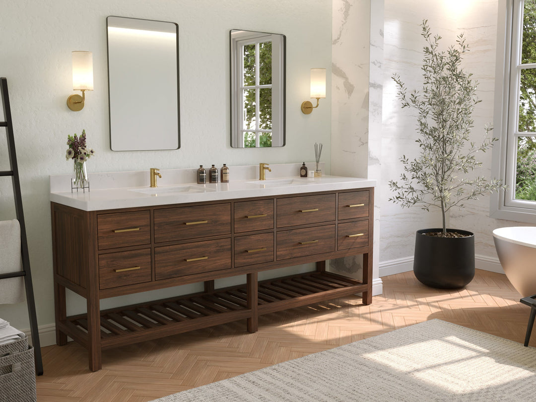 Parker Teak Wood 84 in. W x 22 in. D Double Sink Bathroom vanity with - Willow Bath and Vanity