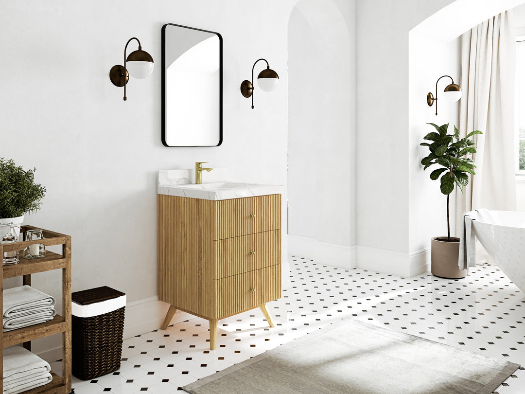 Pasadena Teak Wood 24 in. W x 22 in. D Single Sink Bathroom Vanity - Willow Bath and Vanity