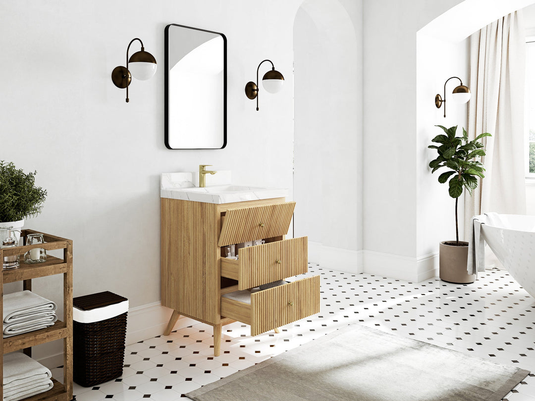 Pasadena Teak Wood 24 in. W x 22 in. D Single Sink Bathroom Vanity - Willow Bath and Vanity