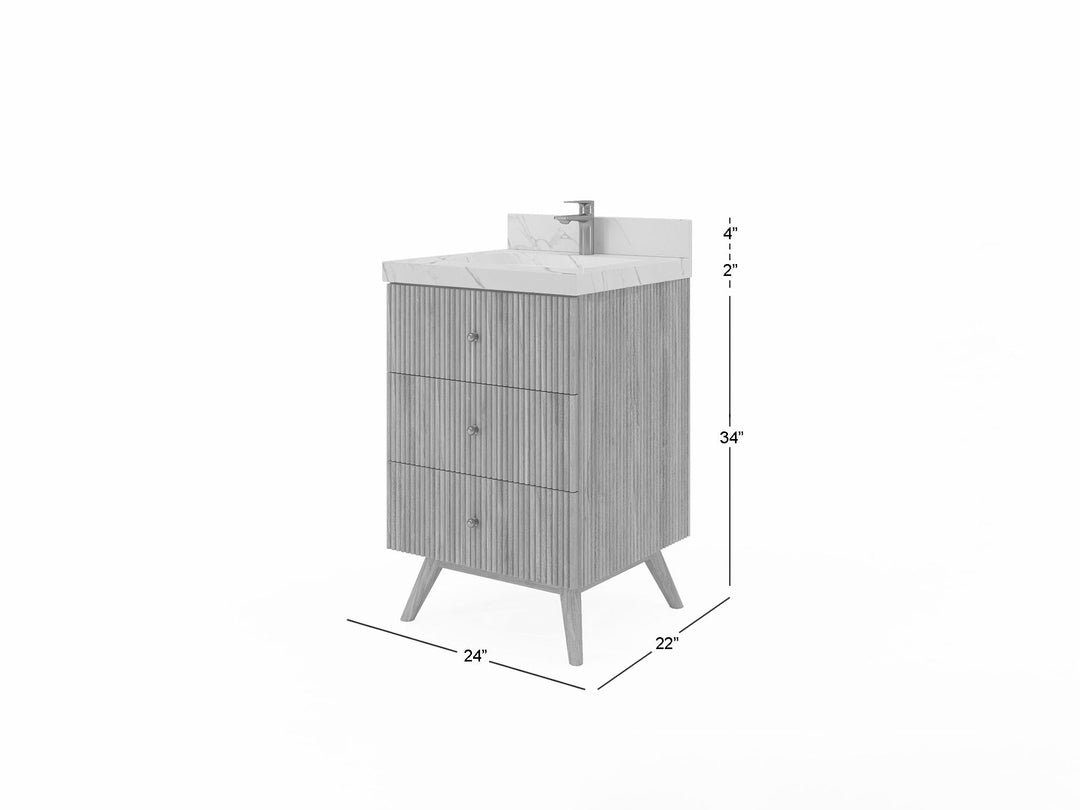 Pasadena Teak Wood 24 in. W x 22 in. D Single Sink Bathroom Vanity - Willow Bath and Vanity