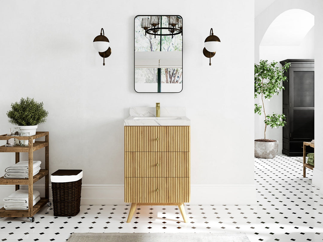 Pasadena Teak Wood 24 in. W x 22 in. D Single Sink Bathroom Vanity - Willow Bath and Vanity