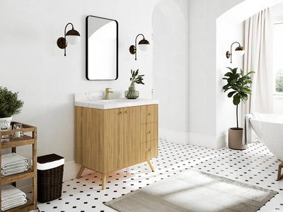 Pasadena Teak Wood 36 in. W x 22 in. D Center Sink Bathroom Vanity - Willow Bath and Vanity