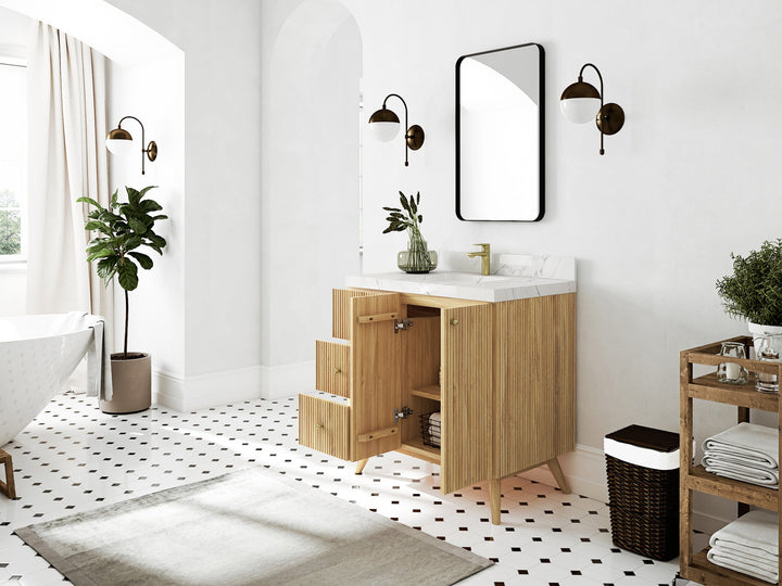 Pasadena Teak Wood 36 in. W x 22 in D Center Sink Bathroom Vanity - photo 3