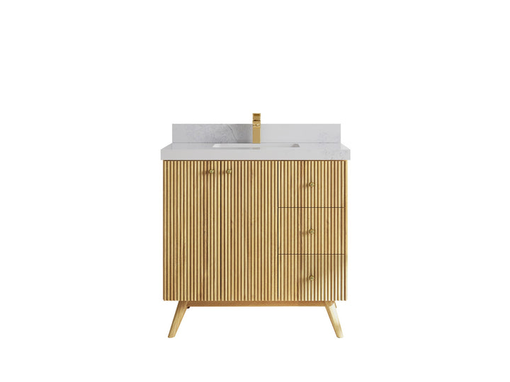 Pasadena Teak Wood 36 in. W x 22 in. D Center Sink Bathroom Vanity - photo 1