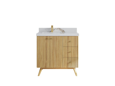 Pasadena Teak Wood 36 in. W x 22 in. D Left Offset Sink Bathroom Vanity - Willow Bath and Vanity