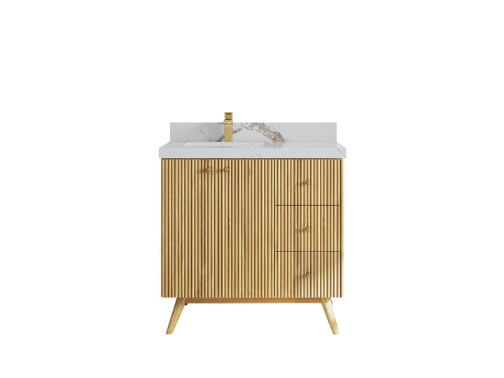 Pasadena Teak Wood 36 in. W x 22 in. D Left Offset Sink Bathroom Vanity - photo 19