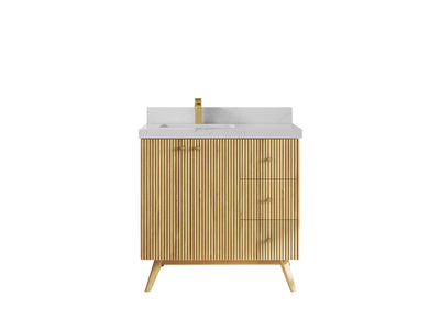 Pasadena Teak Wood 36 in. W x 22 in. D Left Offset Sink Bathroom Vanity - Willow Bath and Vanity