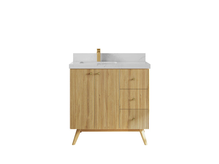 Pasadena Teak Wood 36 in. W x 22 in. D Left Offset Sink Bathroom Vanity - photo 1