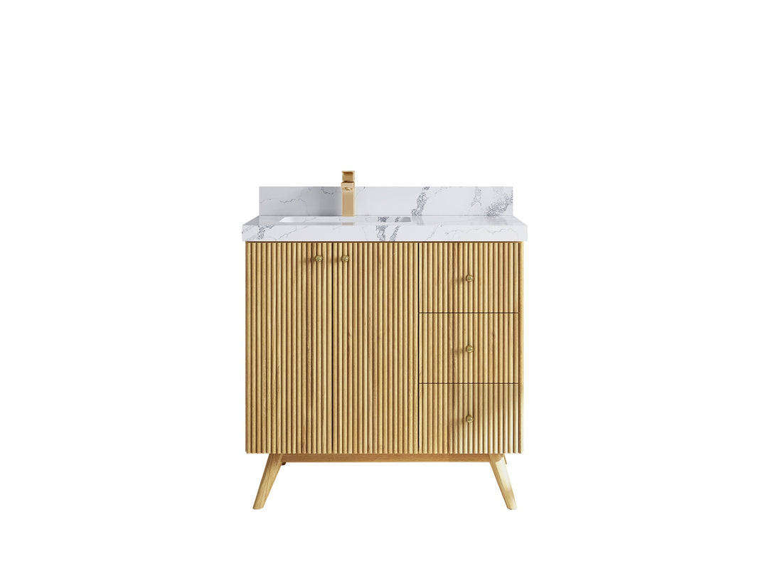 Pasadena Teak Wood 36 in. W x 22 in. D Left Offset Sink Bathroom Vanity - Willow Bath and Vanity