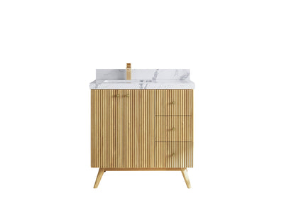 Pasadena Teak Wood 36 in. W x 22 in. D Left Offset Sink Bathroom Vanity - Willow Bath and Vanity