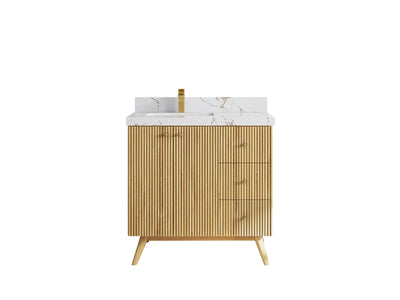Pasadena Teak Wood 36 in. W x 22 in. D Left Offset Sink Bathroom Vanity - Willow Bath and Vanity